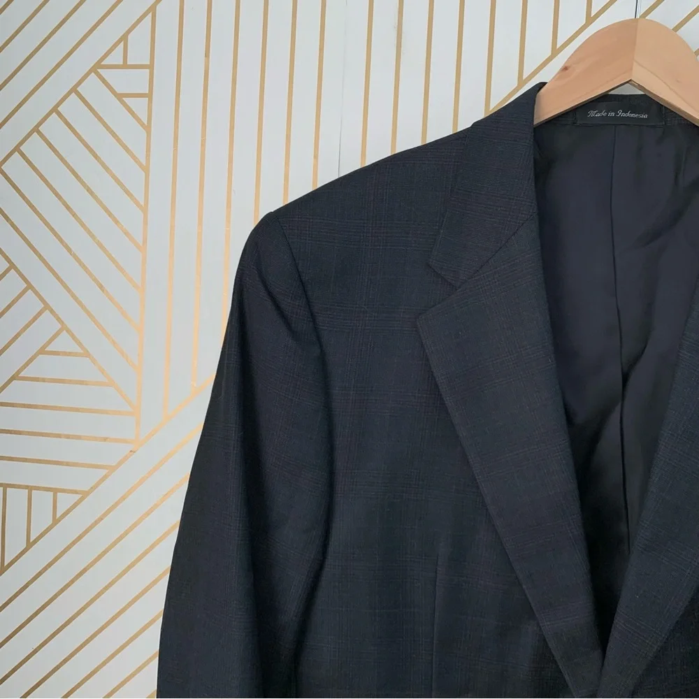 Izod 100% Wool Tweed Plaid blazer Sport Coat Jacket Classic Timeless gray 42R